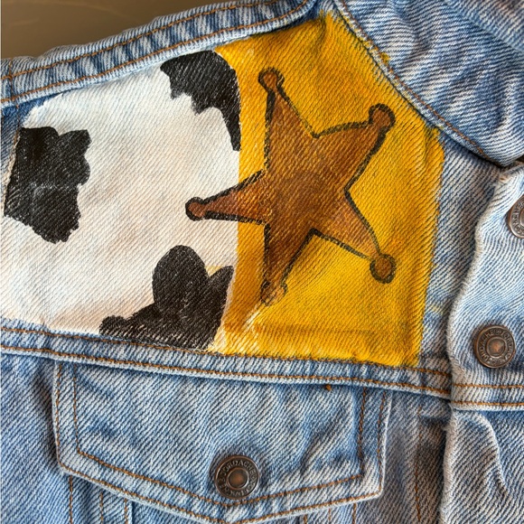 Jordache Kids VTG Jean Jacket Sz L Hand Painted Toy Story Buzz Lightyear Woody - Picture 4 of 8